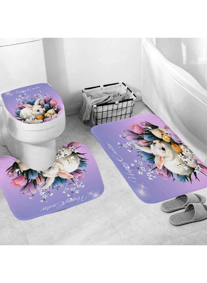 DDS-DUDES 4Pcs Easter Shower Curtain Sets，Funny Rabbit Easter and Blue Eggs for Bathroom Decor，Happy Easter Rabbit Waterproof Fabric Curtains with Hooks 71x71 inches (Colour F) - Image 3