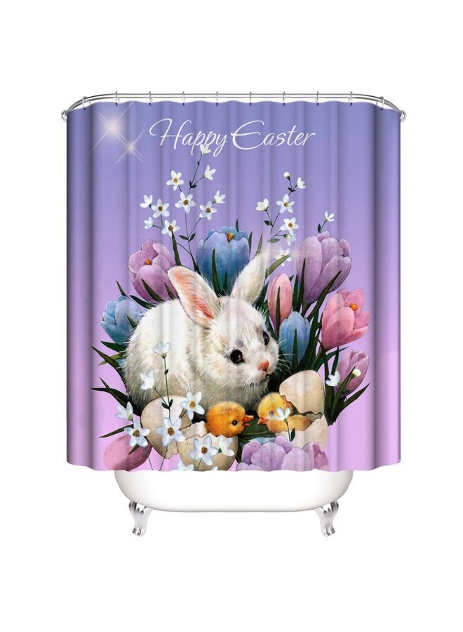 DDS-DUDES 4Pcs Easter Shower Curtain Sets，Funny Rabbit Easter and Blue Eggs for Bathroom Decor，Happy Easter Rabbit Waterproof Fabric Curtains with Hooks 71x71 inches (Colour F) - Image 4