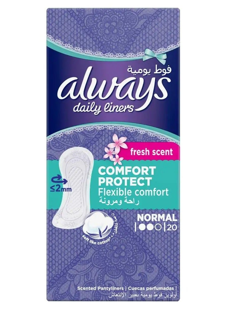 أولويز فوط صحية يومية من أولويز مريحة تحمي الملابس الداخلية العادية برائحة منعشة، 20 قطعة