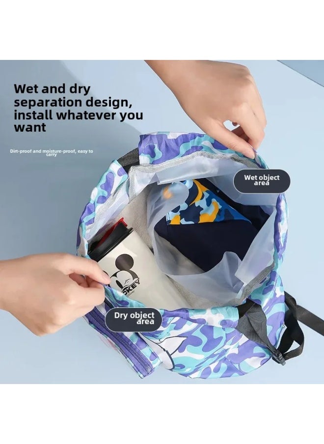 Loquat Summer Children's Swimming Double Shoulder Bag Wet And Dry Separation Waterproof Portable Large Capacity Beach Storage Bag-Color:Blue Swimming Bag (large Size)  - Image 4