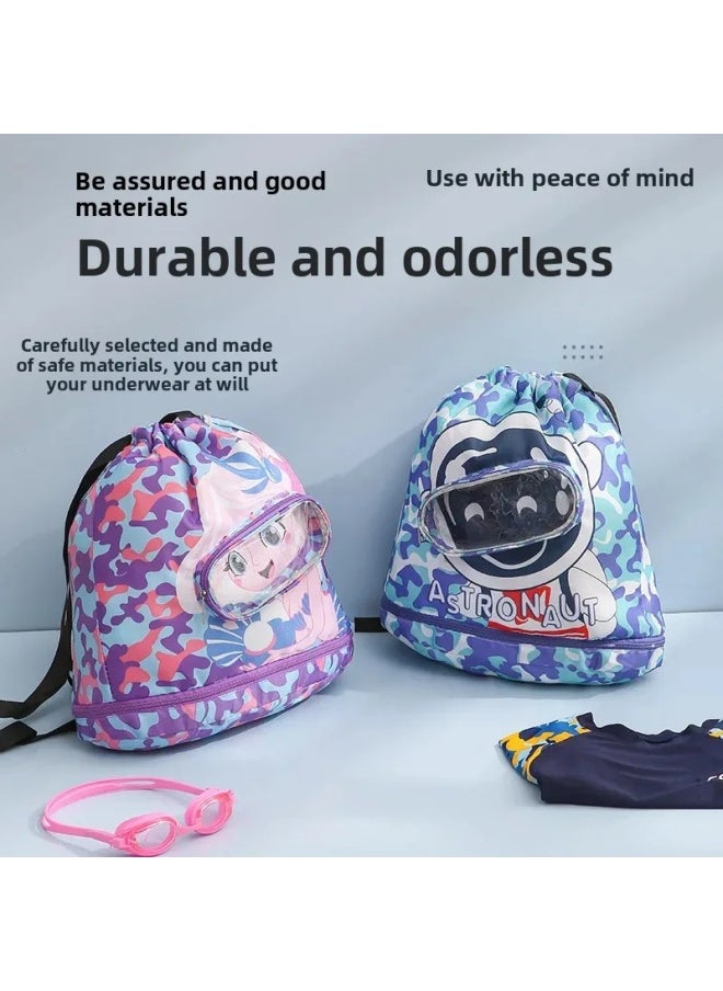 Loquat Summer Children's Swimming Double Shoulder Bag Wet And Dry Separation Waterproof Portable Large Capacity Beach Storage Bag-Color:Blue Swimming Bag (large Size)  - Image 5
