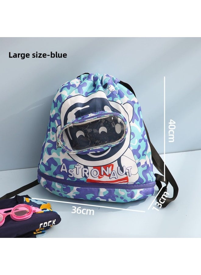 Loquat Summer Children's Swimming Double Shoulder Bag Wet And Dry Separation Waterproof Portable Large Capacity Beach Storage Bag-Color:Blue Swimming Bag (large Size)  - Image 1