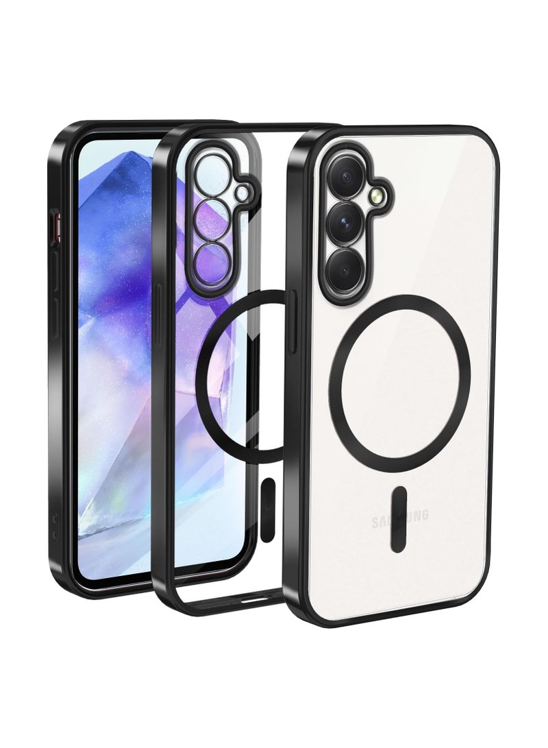 Samsung Galaxy A55 Case Magsafe Case Support Wireless Charging Electroplated A55 Case Soft TPU Shockproof Camera Lens Protective Case for Samsung Galaxy A55 5G Clear/Black - Image 1