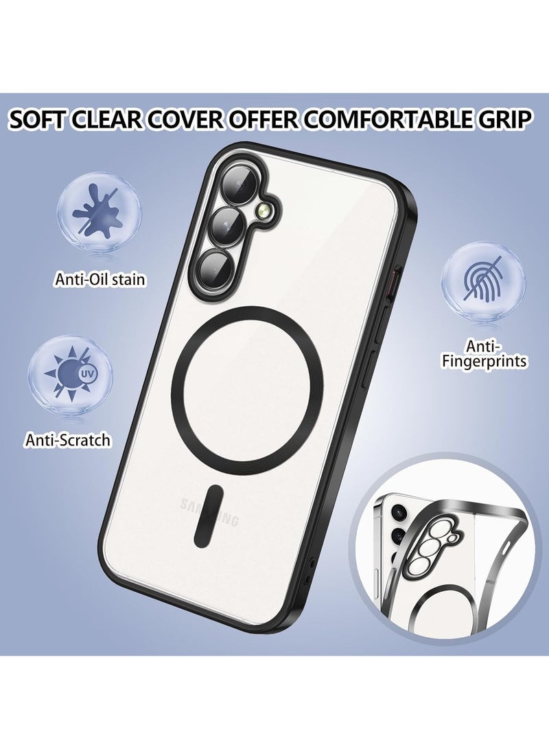 Samsung Galaxy A55 Case Magsafe Case Support Wireless Charging Electroplated A55 Case Soft TPU Shockproof Camera Lens Protective Case for Samsung Galaxy A55 5G Clear/Black - Image 3
