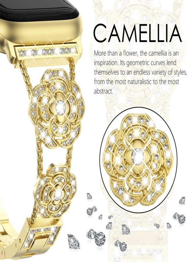 NewWays Compatible for Apple Watch Band 42mm (Series 10) 41mm 40mm 38mm for Women, Sparkling Bling Diamonds Camellia Rose Bracelet for iWatch Band Womens, Gold - Image 2