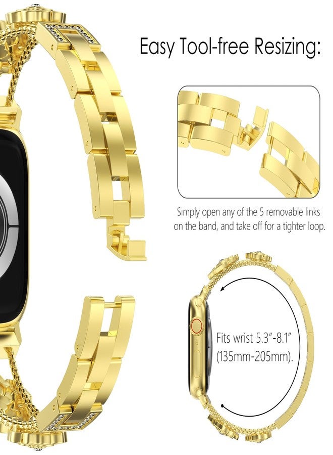 NewWays Compatible for Apple Watch Band 42mm (Series 10) 41mm 40mm 38mm for Women, Sparkling Bling Diamonds Camellia Rose Bracelet for iWatch Band Womens, Gold - Image 3