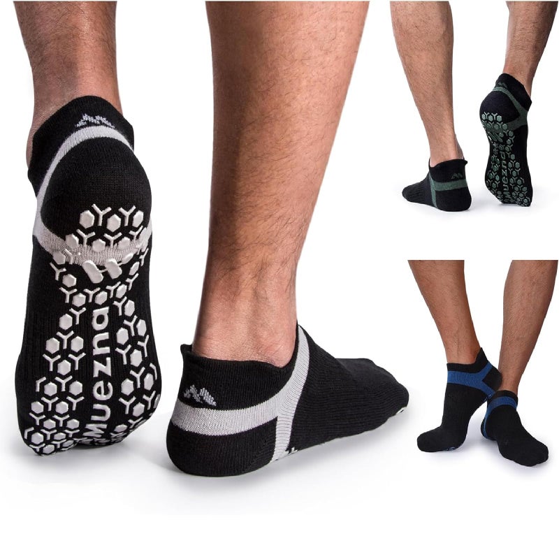 Muezna Men's Non-Slip Yoga Socks, Anti-Skid Pilates, Barre, Bikram Fitness Hospital Slipper Socks with Grips - Image 1