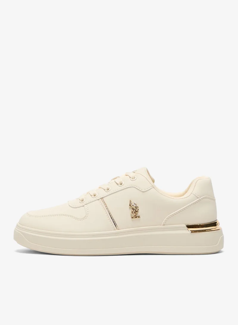 U.S. Polo Assn. Women's Beige Low-Top Sneakers with Gold Heel Accent - Minimalist and Stylish