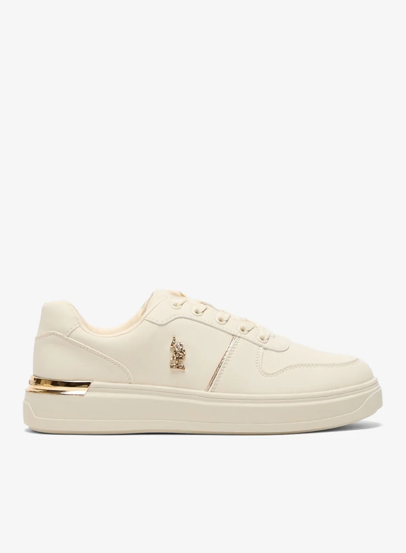 U.S. Polo Assn. Women's Beige Low-Top Sneakers with Gold Heel Accent - Minimalist and Stylish