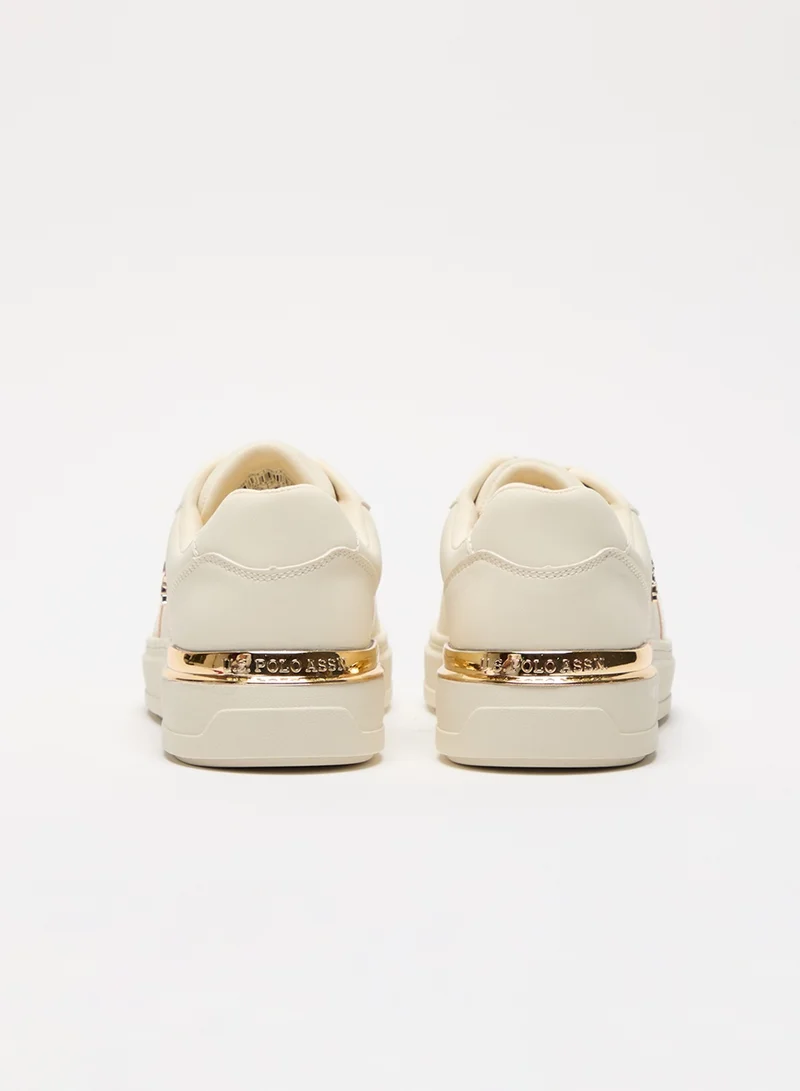 U.S. Polo Assn. Women's Beige Low-Top Sneakers with Gold Heel Accent - Minimalist and Stylish
