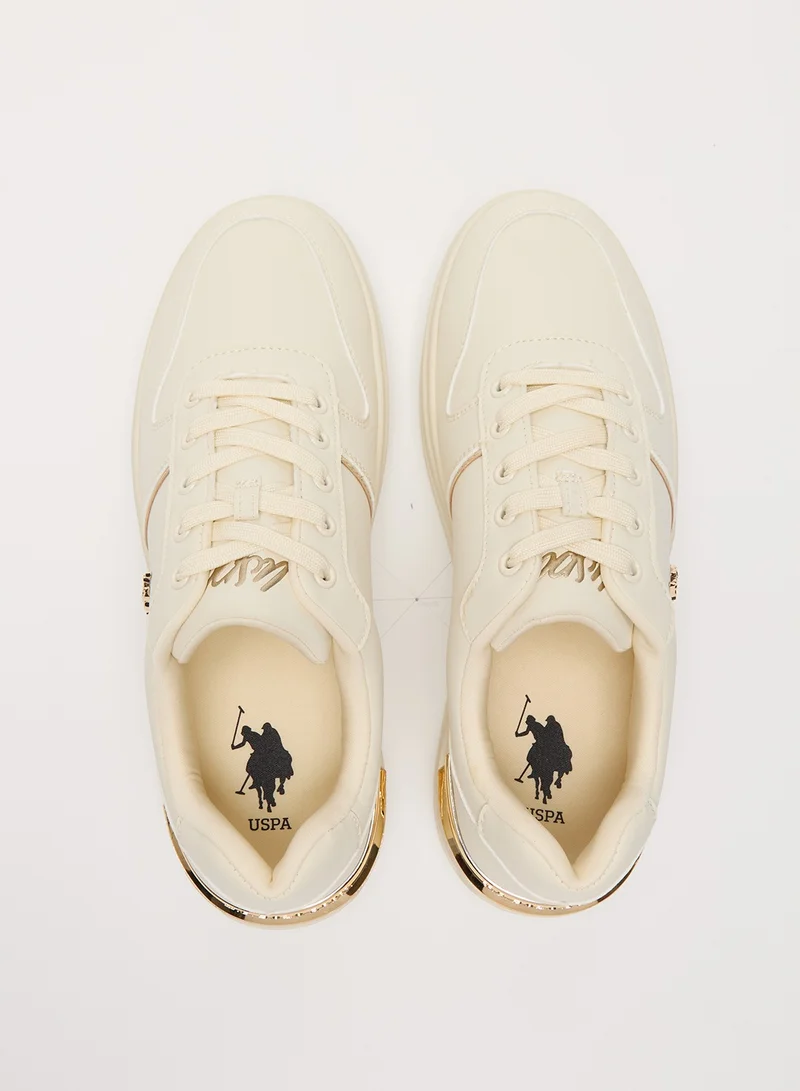 U.S. Polo Assn. Women's Beige Low-Top Sneakers with Gold Heel Accent - Minimalist and Stylish