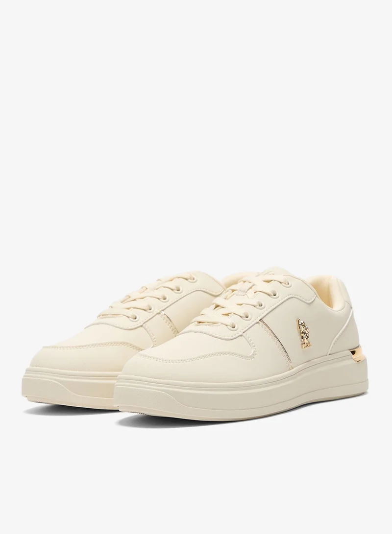 U.S. Polo Assn. Beige Women's Beige Low-Top Sneakers with Gold Heel Accent - Minimalist Shoes and Stylish for Women | Best Price UAE