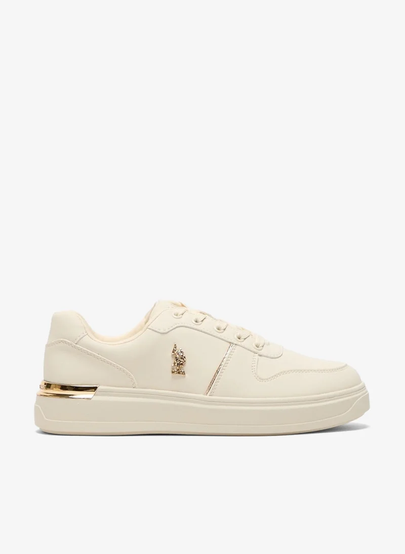 Women's Beige Low-Top Sneakers with Gold Heel Accent - Minimalist Shoes and Stylish