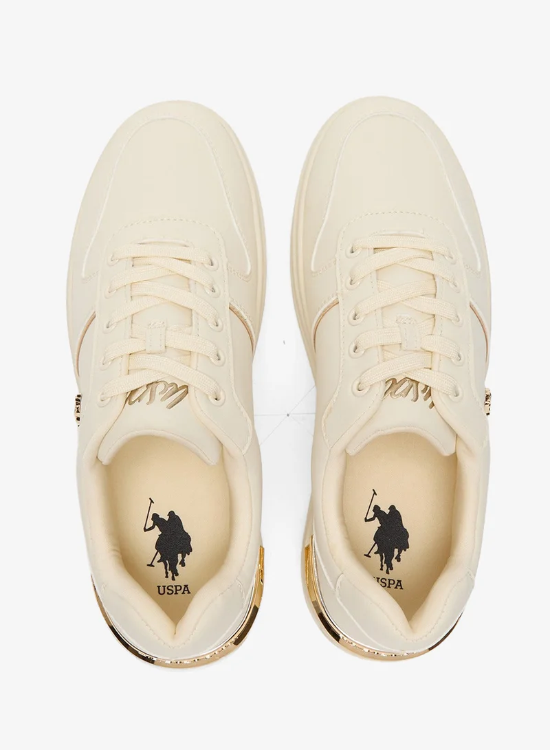U.S. Polo Assn. Beige Women's Beige Low-Top Sneakers with Gold Heel Accent - Minimalist Shoes and Stylish for Women | Best Price UAE