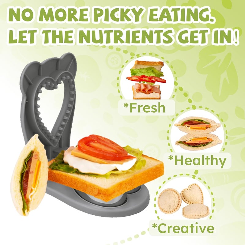 LEPCY صانع السندويشات غير القشرية، قاطع السندويشات بدون قشرة، صانع سندويشات PB&J غير القشرية - لون رمادي، شكل قلب - Image 3