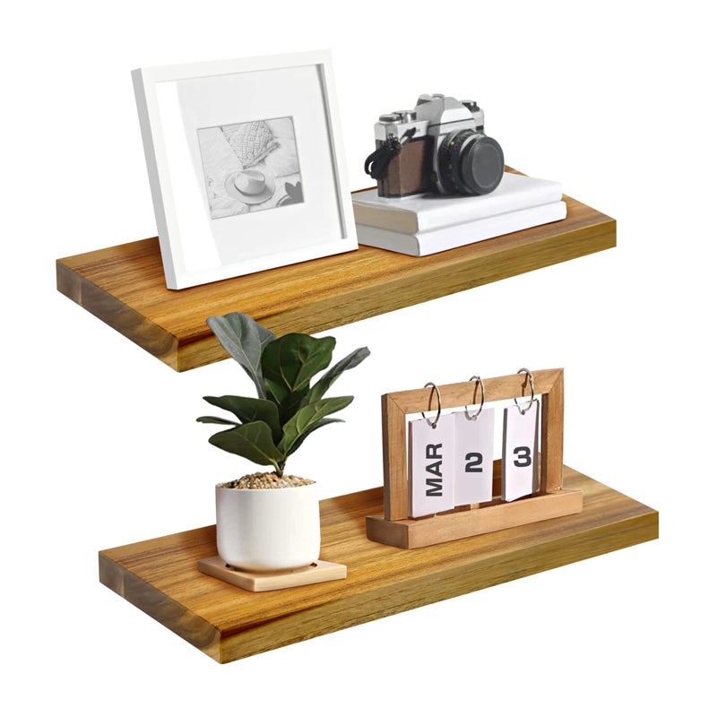 ILOT Teak Wood Floating Shelves Perfect for Bathroom Dcor Pack of 2 Wooden Wall Shelves for Bedroom Living Room Kitchen Simple Minimalist Home Dcor 17 x 67