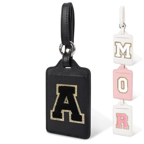 Iqimott Initial Luggage Tags for Suitcases, Cute Letter Luggage Bag Suitcase Identifier Name Baggage Tag, PU Leather Travel Luggage Tags, Bag Tags for Men Women Kids Luggage Handbags Schoolbags(Black-Black A) - Image 1