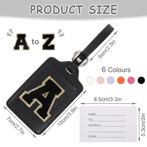 Iqimott Initial Luggage Tags for Suitcases, Cute Letter Luggage Bag Suitcase Identifier Name Baggage Tag, PU Leather Travel Luggage Tags, Bag Tags for Men Women Kids Luggage Handbags Schoolbags(Black-Black A) - Image 2