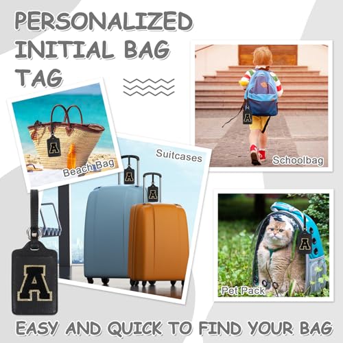 Iqimott Initial Luggage Tags for Suitcases, Cute Letter Luggage Bag Suitcase Identifier Name Baggage Tag, PU Leather Travel Luggage Tags, Bag Tags for Men Women Kids Luggage Handbags Schoolbags(Black-Black A) - Image 5