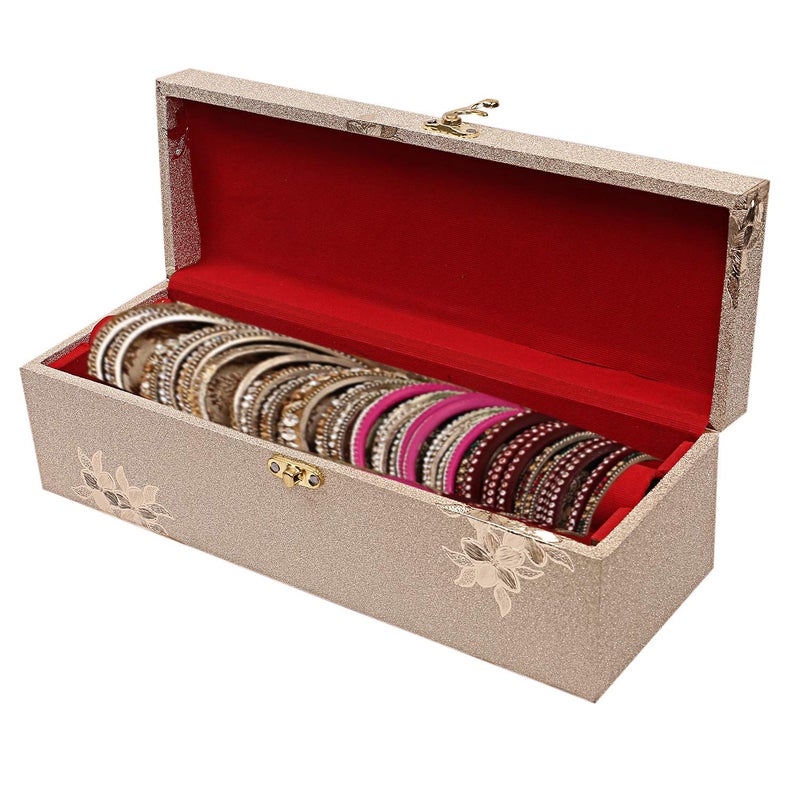 Kuber Industries Kuber Industries CTKTC6857 Wooden One Rod Bangle Storage Box with Lock System (Golden, 30 cm x 10 cm x 10 cm)  - Image 1