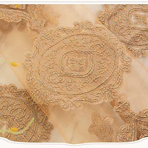 Amidoudou 1 Pair Luxury European Sheer Curtains Hollow Embroidered Tulle Curtains for Bedroom Living Room (Gold,54x90 Inch) - Image 5