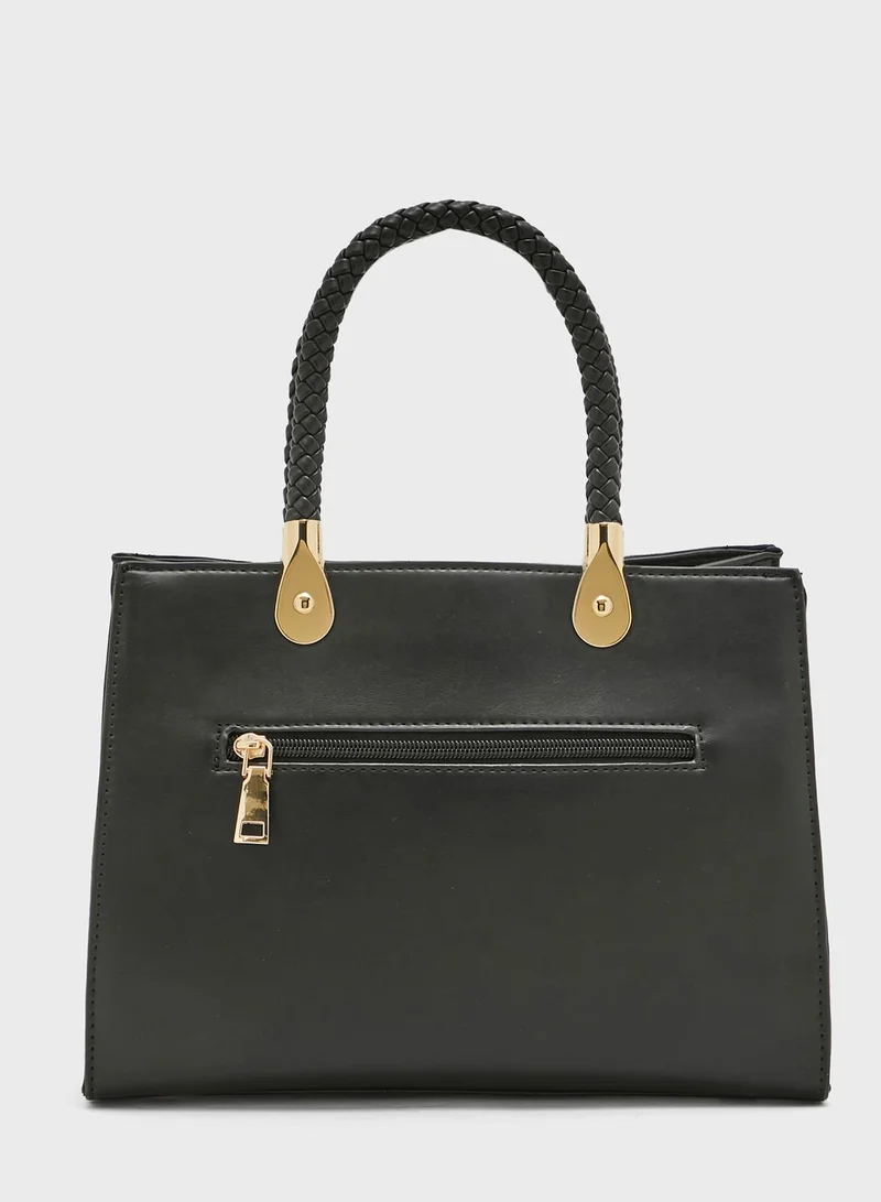 Khizana Croc Mini Handbag Withweave Detail Handles