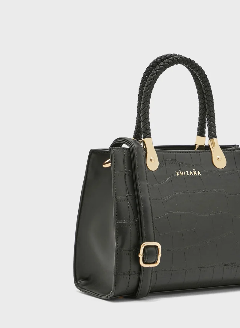Khizana Croc Mini Handbag Withweave Detail Handles