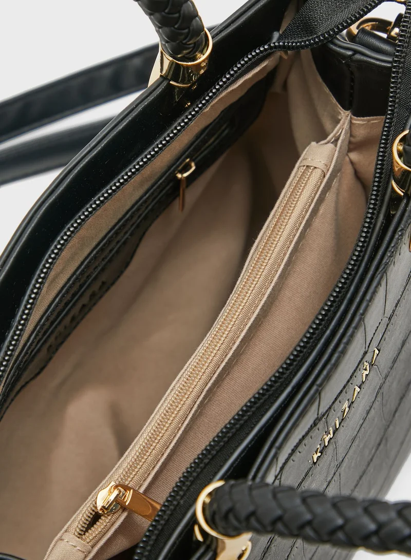 Khizana Croc Mini Handbag Withweave Detail Handles