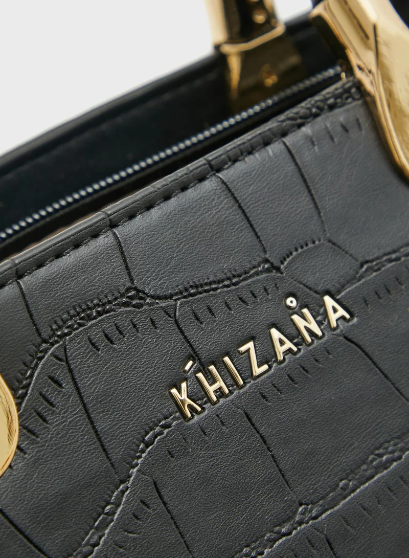 Khizana Croc Mini Handbag Withweave Detail Handles
