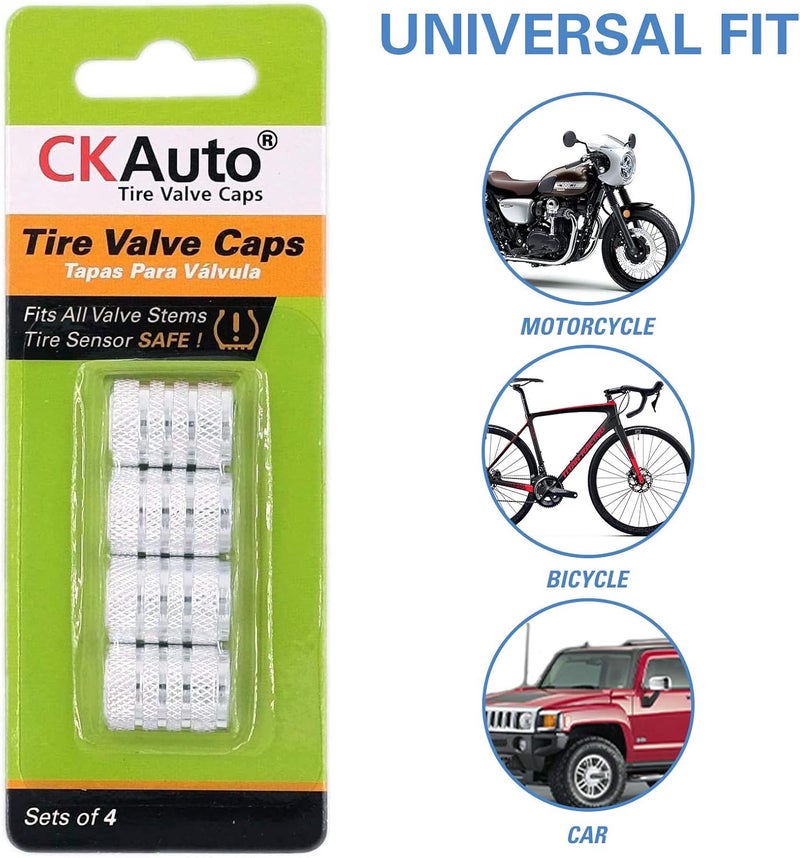 CKAuto أغطية صمامات الإطارات، فضي، 4 قطع/عبوة، مجموعة أغطية صمامات الإطارات من الألمنيوم المؤكسد، مقاومة للتآكل، أغطية شاملة لصمامات السيارات والشاحنات والدراجات النارية وسيارات الدفع الرباعي والدراجات. - Image 5