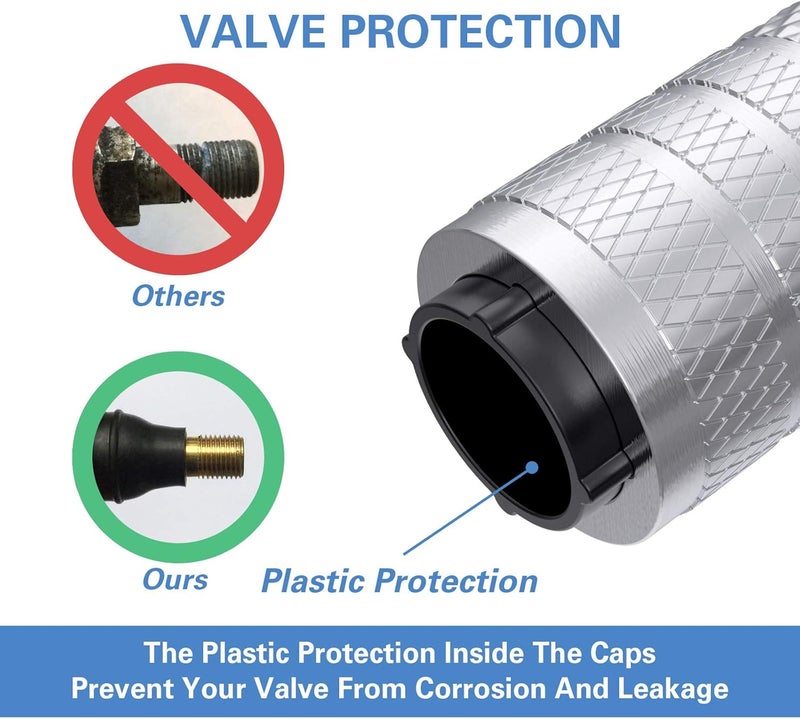 CKAuto أغطية صمامات الإطارات، فضي، 4 قطع/عبوة، مجموعة أغطية صمامات الإطارات من الألمنيوم المؤكسد، مقاومة للتآكل، أغطية شاملة لصمامات السيارات والشاحنات والدراجات النارية وسيارات الدفع الرباعي والدراجات. - Image 3