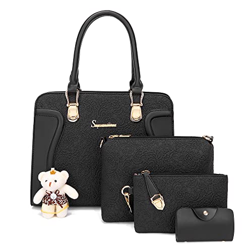 Soperwillton Women's Fashion Handbags Tote Bags Shoulder Bag Top Handle Satchel Purse Set 4pcs - Image 4