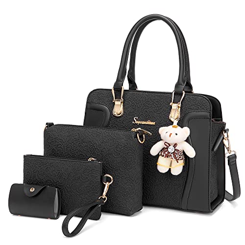 Soperwillton Women's Fashion Handbags Tote Bags Shoulder Bag Top Handle Satchel Purse Set 4pcs - Image 1