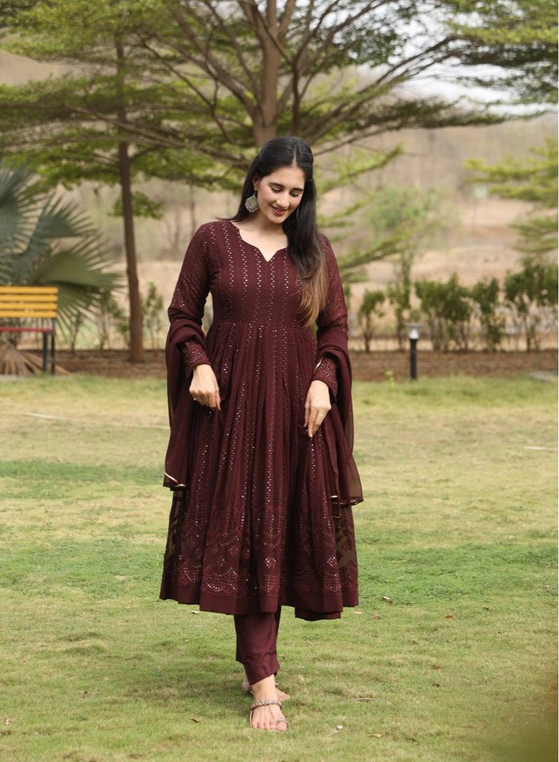 Super Asian Georgette Anarkali Gown with 3mm Sequins Embroidery, Full Sleeves, Micro Cotton Lining & Pants, 2.30m Dupatta - Image 2