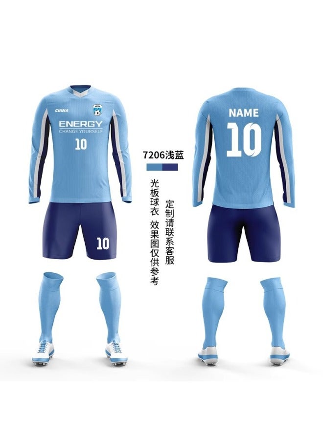Autumn and Winter Football Training Suit Men's Women's Long Sleeve Winter Team Sportswear Printing - Light Blue