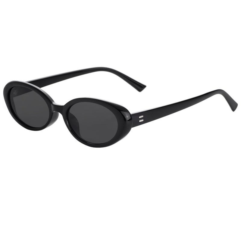 Teumire Retro Oval Sunglasses for Women Men 90s Style Vintage Small Sun Glasses UV400 Protection Shades(Black) - Image 1
