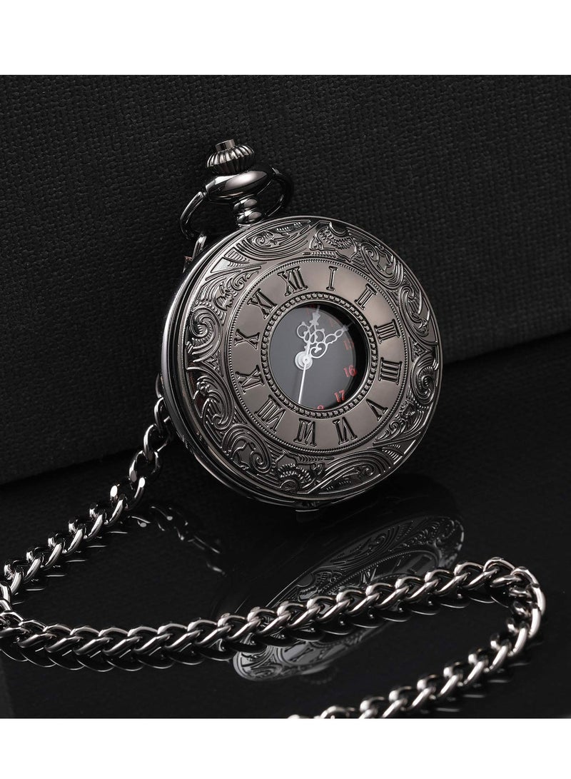 Excefore Vintage Pocket Watch Steel Men Watch with Chain - Image 2
