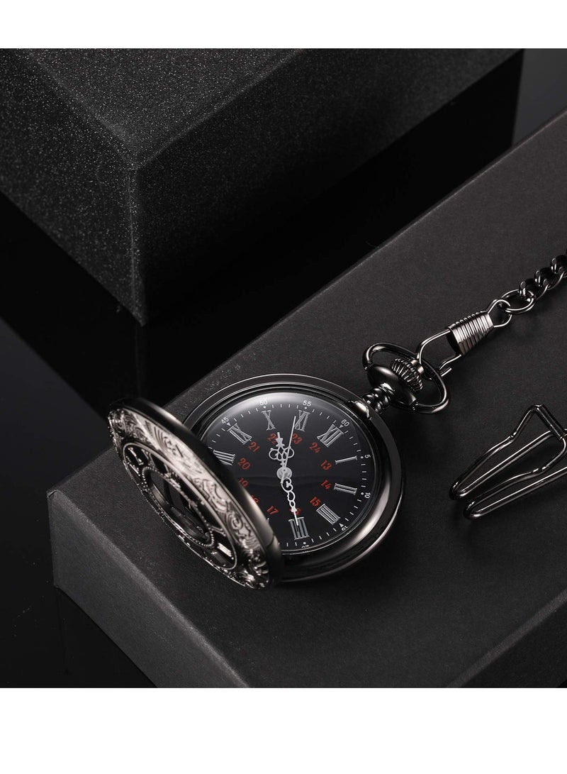 Excefore Vintage Pocket Watch Steel Men Watch with Chain - Image 3