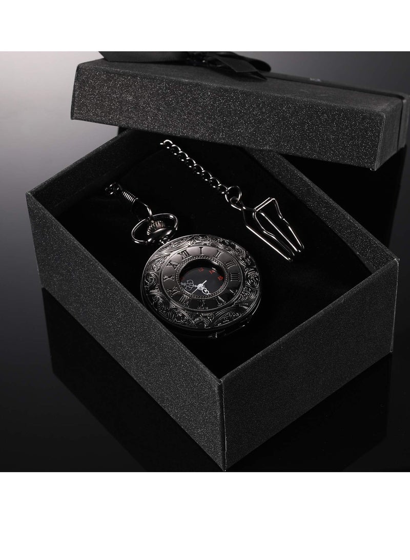 Excefore Vintage Pocket Watch Steel Men Watch with Chain - Image 5