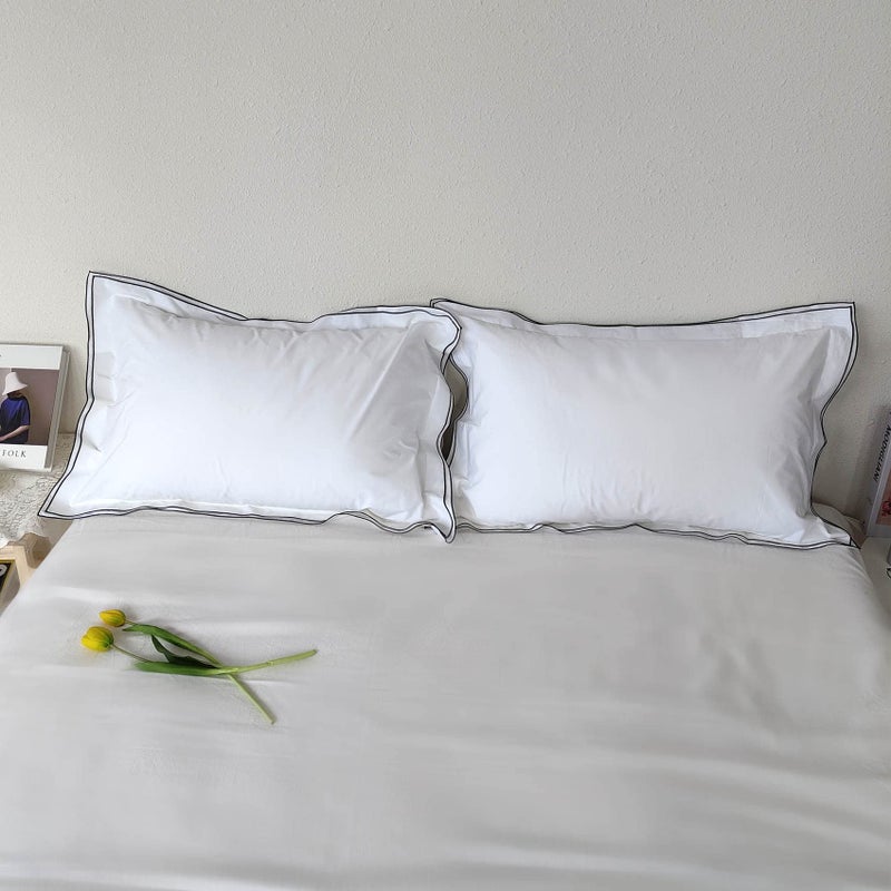 RANZNAZ Set of 2 Elegant Embroidery Pillowcases, King Size, 100% Cotton - White Good Feeling Shams, Elegant Trims, Softer and Breathable Pillow Covers, 20x36 inches - Image 5