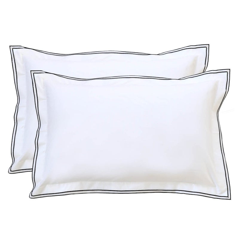 RANZNAZ Set of 2 Elegant Embroidery Pillowcases, King Size, 100% Cotton - White Good Feeling Shams, Elegant Trims, Softer and Breathable Pillow Covers, 20x36 inches - Image 1