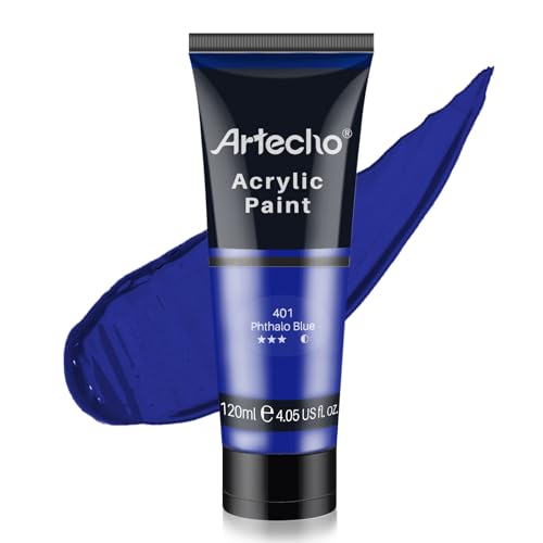 Artecho Blue Acrylic Paint, Phthalo Blue Paint (120ml / 4.05oz) Tubes, Art Craft Paints for Canvas, Rock, Stone, Wood, Fabric, Art Supplies - Image 1