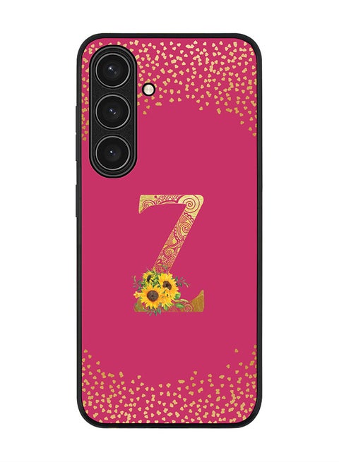 Rugged Black edge case for Samsung Galaxy S24 FE, Slim fit Case Cover - Custom Monogram Initial Letter Floral Pattern Alphabet - Z ( Deep Pink Rose )