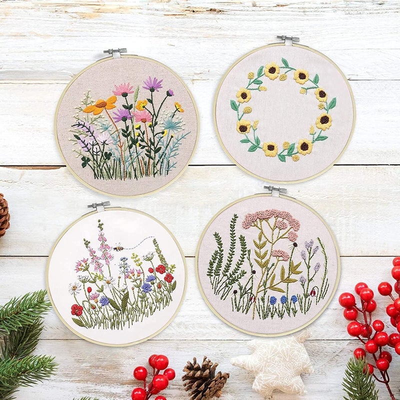 ChicAbode 4 Pack Embroidery Kits, Beginner Cross Stitch Kits for Adults Including Embroidery Hoop, Color Threads, Instructions and Embroidery Scissors for Beginners-Handmade Needlepoint Kits - Image 5