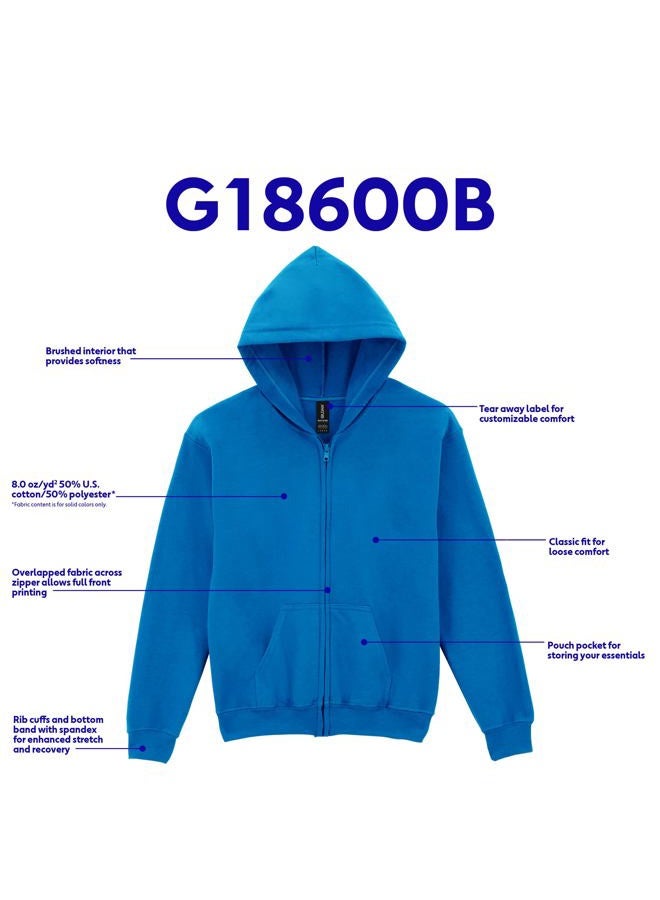 Gildan Youth Full Zip Hoodie Sweatshirt, Style G18600B, Black, Medium - Image 4