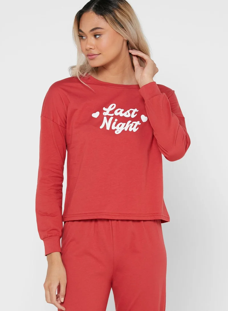 Ginger Slogan Top Pyjama Set