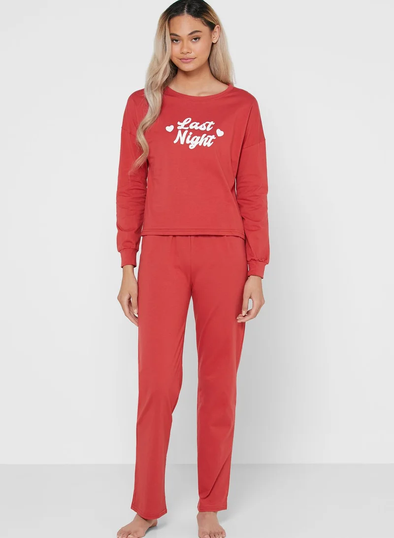 Ginger Slogan Top Pyjama Set