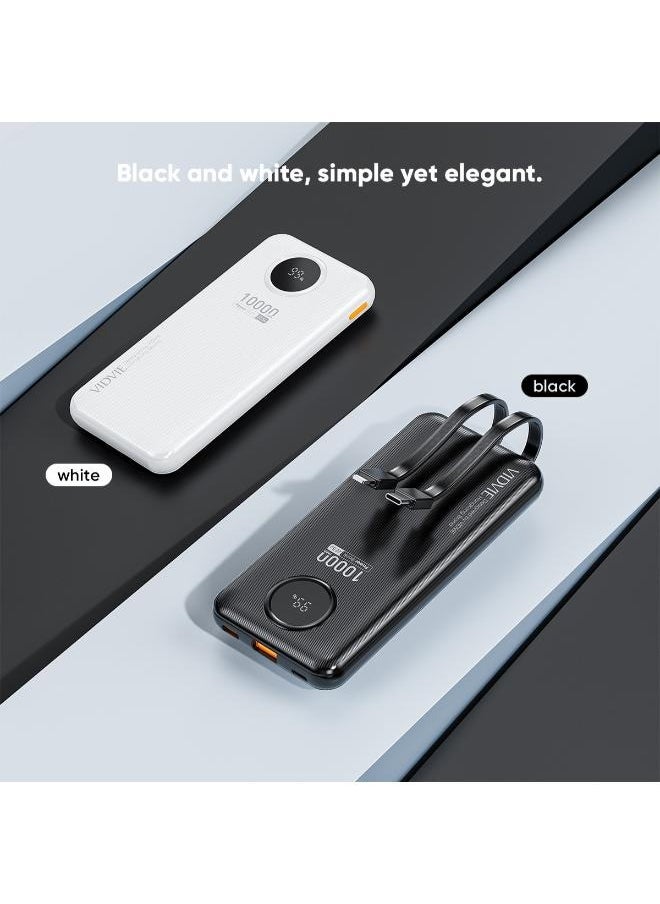 22.5W Power Bank 10000mAh Built-in 2 Type-C Cables and Lightning Cable with Digital Screen - White