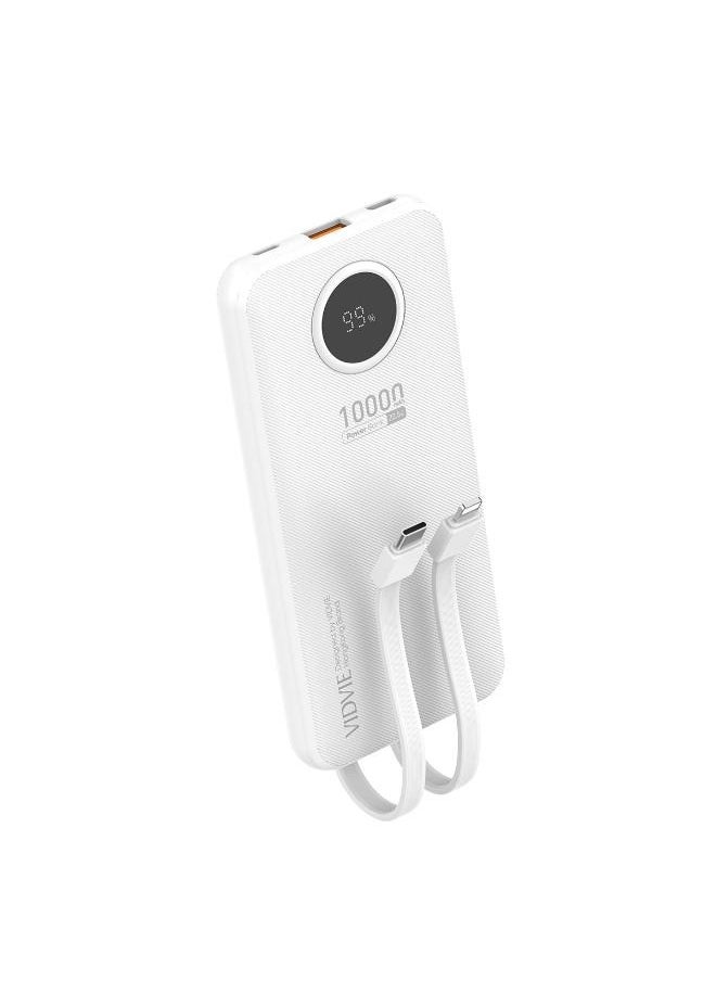 22.5W Power Bank 10000mAh Built-in 2 Type-C Cables and Lightning Cable with Digital Screen - White
