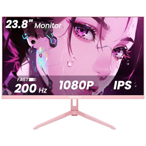 SKitphrati Pink 24 inch Gaming Monitor 200Hz Refresh Rate FHD 1080p Resolution Fast IPS Panel 1ms GTG Response Time Adaptive Sync Built-in Speakers Pink Monitor - Image 1